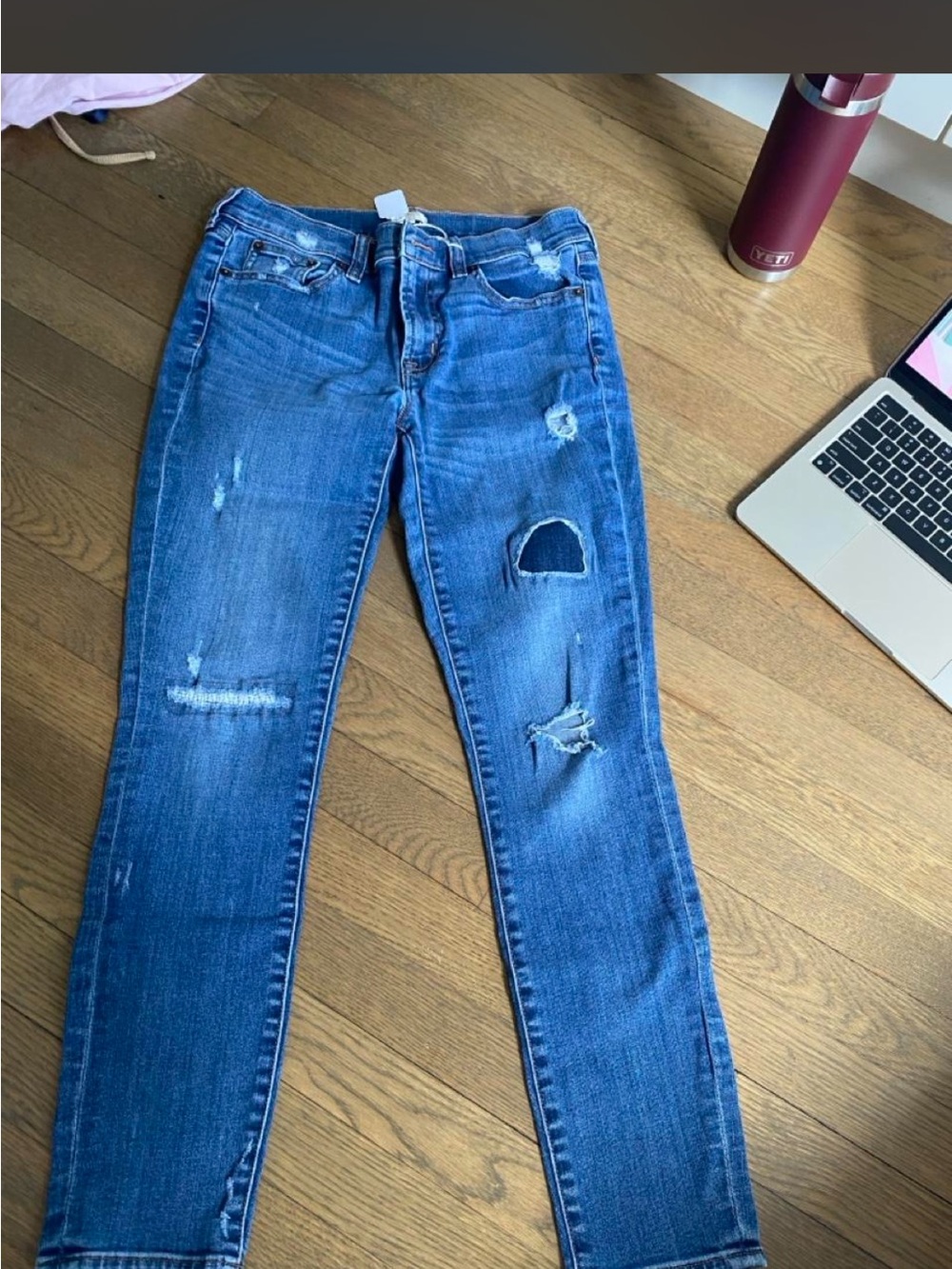 J. Crew Distressed Mid-Blue Skinny Jeans